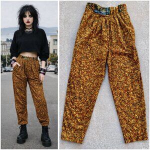 Vintage 80s Geo Print High-Waist Pleated Harem Pants